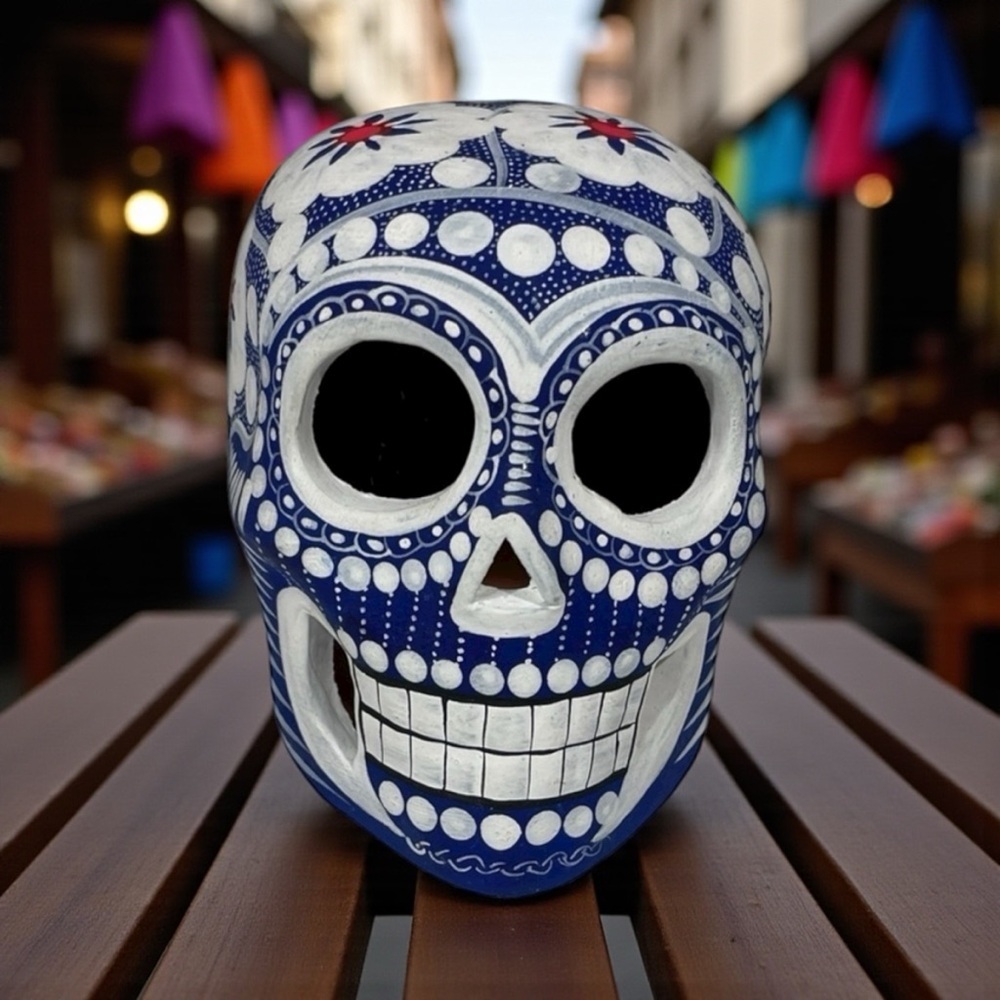 Mexican Clay Skull Hand painted